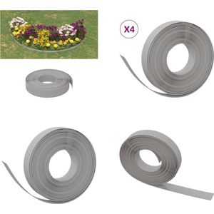 vidaXL Tuinranden 4 st 10 m 10 cm polyetheen grijs - Tuinrand - Tuinranden - Gazonrand - Grasrand