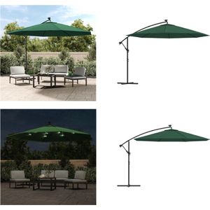 vidaXL Zweefparasol met LED-verlichting en metalen paal 350 cm groen - Zweefparasol - Zweefparasols - Parasol - Parasols