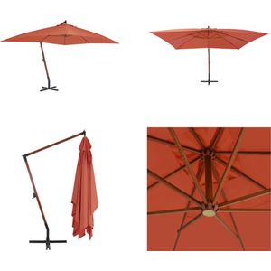 vidaXL Zweefparasol met houten paal 400x300 cm terracottakleurig - Zweefparasol - Zweefparasols - Parasol - Parasols