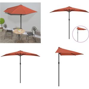 vidaXL Balkonparasol half met aluminium paal 270x144x222 cm terracotta - Balkonparasol - Balkonparasols - Buitenparasol - Buitenparasols