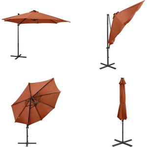 vidaXL Zweefparasol met paal en LED-verlichting 300 cm terracottakleur - Zweefparasol - Zweefparasols - Parasol - Tuinparasol