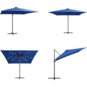 vidaXL Zweefparasol met LED-verlichting en paal 250x250 cm azuurblauw - Zweefparasol - Zweefparasols - Parasol - Parasols