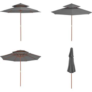 vidaXL Parasol dubbeldekker met houten paal 270 cm antraciet - Parasol - Parasols - Dubbele Parasol - Dubbele Parasols