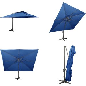 vidaXL Zweefparasol met dubbel dak 400x300 cm azuurblauw - Zweefparasol - Zweefparasols - Parasol - Parasols