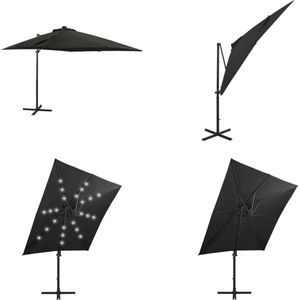 vidaXL Zweefparasol met paal en LED-verlichting 250 cm zwart - Zweefparasol - Zweefparasols - Parasol - Parasols