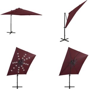 vidaXL Zweefparasol met paal en LED-verlichting 250 cm bordeauxrood - Zweefparasol - Zweefparasols - Parasol - Parasols