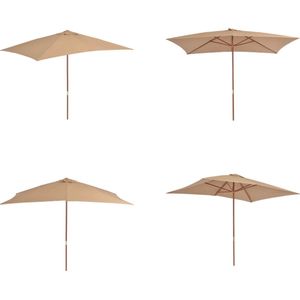 vidaXL Parasol met houten paal 200x300 cm taupe - Parasol - Parasols - Buitenparasol - Buitenparasols