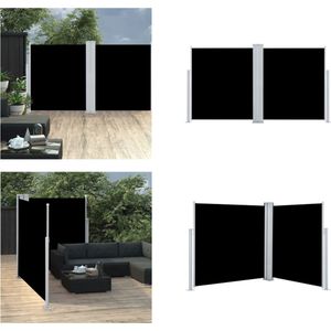 vidaXL Tuinscherm uittrekbaar dubbel 170x600 cm zwart - Windscherm - Windschermen - Zijscherm - Zijschermen