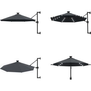 vidaXL Wandparasol met LED's en metalen paal 300 cm antracietkleurig - Parasol - Parasols - Parasol Met LED - Parasols Met LED's