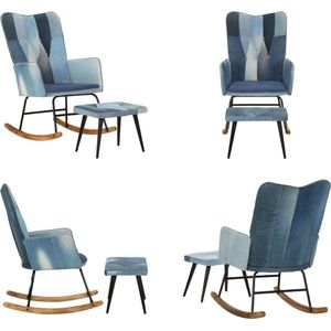 Vidaxl - Schaukelstuhl mit Fußhocker Blau Denim Patchwork Canvas - Schaukelstuhl - Sitzsack - Gartenmöbel - Outdoormöbel - Loungemöbel - Home & Living