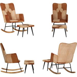Vidaxl - Schaukelstuhl mit Fußhocker Braun Echtleder und Canvas - Schaukelstuhl - Echtleder - Lederschuhe - Loungesessel - Gartenmöbel - Home & Living