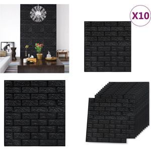 vidaXL 3D-behang zelfklevend 10 st bakstenen zwart - Behang - Behangen - 3D-behang - 3D-behangen