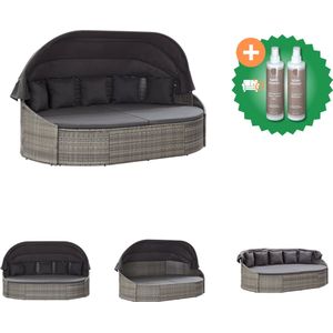 vidaXL Loungebed met luifel poly rattan grijs Ligbed Inclusief Onderhoudsset