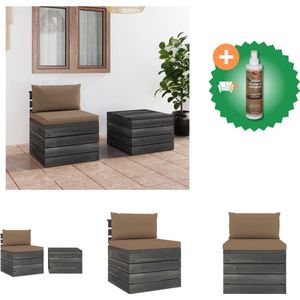 vidaXL 2 delige Loungeset met kussens pallet massief grenenhout Tuinset Inclusief Houtreiniger en verfrisser