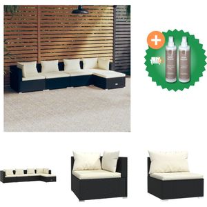 vidaXL 5 delige Loungeset met kussens poly rattan zwart Tuinset Inclusief Onderhoudsset