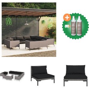 vidaXL 11 delige Loungeset met kussens poly rattan donkergrijs Tuinset Inclusief Onderhoudsset