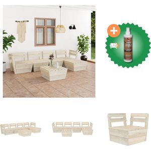 vidaXL Pallet Loungebank - Hout - 6-delig - 60 x 60 x 65 cm - Geïmpregneerd vurenhout - Tuinset - Inclusief Houtreiniger en verfrisser