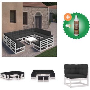 vidaXL 12 delige Loungeset met kussens massief grenenhout wit Tuinset Inclusief Houtreiniger en verfrisser