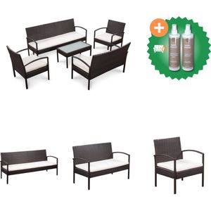 vidaXL 5 delige Loungeset met kussens poly rattan bruin Tuinset Inclusief Onderhoudsset