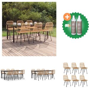 vidaXL Lounge Set - PE-rattan - Stalen frame - Gehard glas - Comfortabele zitplaatsen - Met pootdoppen - Inclusief montagehandleiding - Tuinset - Inclusief Onderhoudsset