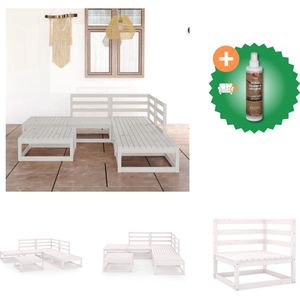 vidaXL 6 delige Loungeset massief grenenhout wit Tuinset Inclusief Houtreiniger en verfrisser