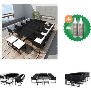 vidaXL 13 delige Tuinset met kussens poly rattan zwart Tuinset Inclusief Onderhoudsset