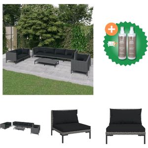 vidaXL 9 delige Loungeset met kussens poly rattan donkergrijs Tuinset Inclusief Onderhoudsset