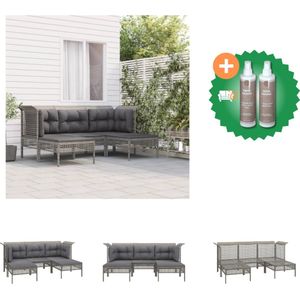 vidaXL 5 delige Loungeset met kussens poly rattan grijs Tuinset Inclusief Onderhoudsset