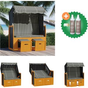 vidaXL Strandstoel met luifel poly rattan en hout zwart en grijs Ligbed Inclusief Onderhoudsset