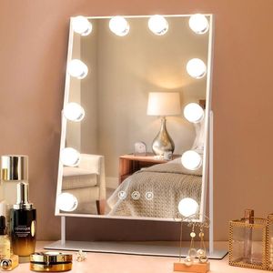 Draadloze Bluetooth Make-upspiegel met Verlichting en Oplaadstation - Helder Instelbaar Licht - Muziekstreaming - Oplaadmogelijkheden - Modern Design - Intelligente Touch-Bediening