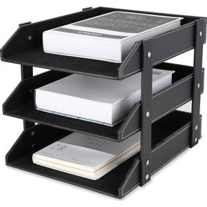 Leren Brievenbakje met Lades - A4 Formaat - Luxe Bureau Organizer - Documenten Opberger met Stijl - Zakelijk Briefbakje met Opberglades - Kantooraccessoire van Hoogwaardig Leer