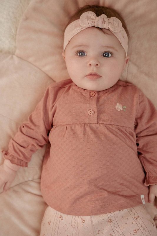 Longsleeve - Pink Blush - Biologisch Katoen - Ruches en Bloemknopen