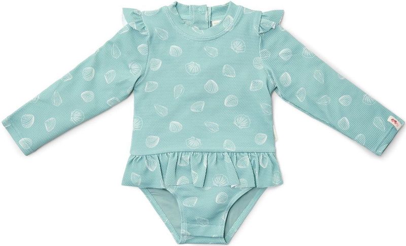 Badpak - Mint Groen - Ruches - Print van Witte Schelpen