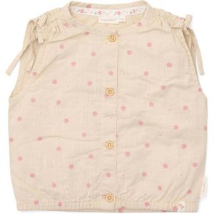 Blouse - Zandkleur - 100% Biologisch Katoen - Mouwloos Met Bloemetjes