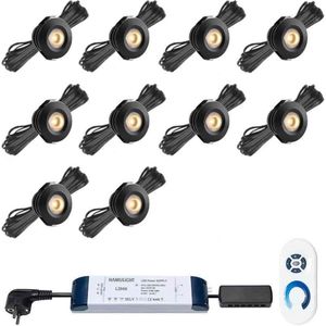 LED veranda inbouwspots Pals zwart ab inclusief trafo en afstandsbediening - 3W / dimbaar / inbouwspot / terrasoverkapping / overkapping / serre / carport / warm wit / rond / 230V / IP44 / set van 10 stuks
