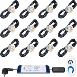 LED veranda inbouwspots Aragon ab inclusief trafo en afstandsbediening - 3W / dimbaar / inbouwspot / terrasoverkapping / overkapping / serre / carport / warm wit / rond / 230V / IP44 / set van 12 stuks