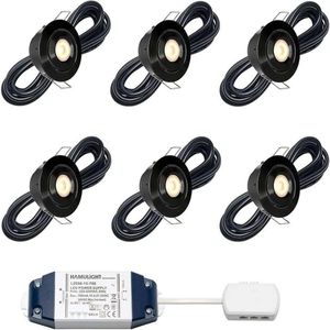 LED veranda inbouwspots Toledo zwart bas inclusief trafo - 3W / dimbaar / kantelbaar / inbouwspot / terrasoverkapping / overkapping / warm wit / rond / 230V / IP44 / set van 6 stuks