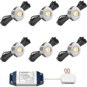 LED veranda inbouwspots Pals bas inclusief trafo - 3W / dimbaar / inbouwspot / terrasoverkapping / overkapping / warm wit / rond / 230V / IP44 / set van 6 stuks