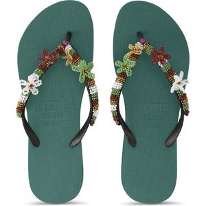 Uzurii - Las Dalias Gold - Teenslippers - Bosgroen - Luxe Pantoffels