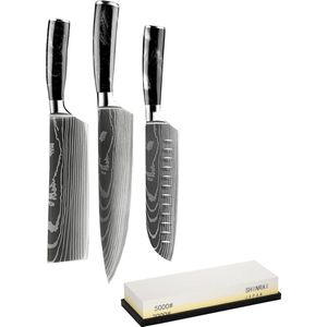 Shinrai Knives - Messenset - 3 delig - Japans Design - Epoxy Onyx Damascus Print