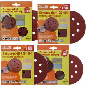 4 x 10 korrel P180 Schuurschijf klittenband set 4-delig - Ø125 mm 4 x 10 korrel P180