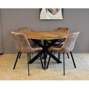 Combideal - Ronde Eettafel - Mangohout - Met 4 Antraciet Austin Stoelen