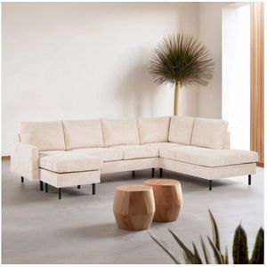 By-Olaf - U-Bank Lavina - Stof Lincoln 03 - Beige - Metalen Poten - 268 x 189 cm