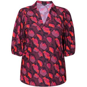 Exxcellent - Stacy - Top - Roodbruin - Driekwart Mouwen - V-hals