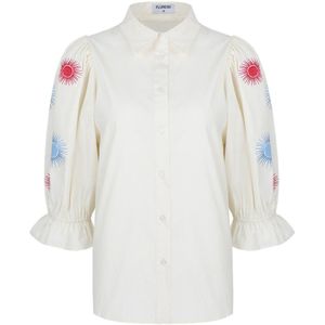 FLURESK - Blouse - Wit - 100% Katoen - Half Lange Mouwen - Knoopsluiting