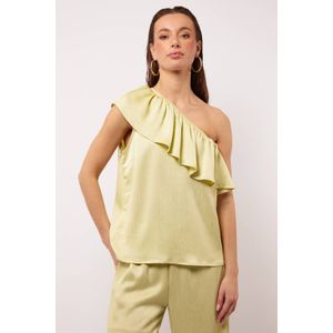 FLURESK - Top - Limegroen - Mouwloos - One Shoulder Kraag