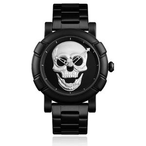 LGT JWLS Herenhorloge '3D Skull Zilver' - Zwarte Band en Behuizing