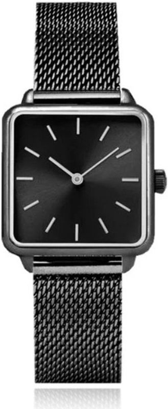 LGT JWLS Dameshorloge 'Square' - Zwarte Meshband, Zwart Uurwerk, Zwarte Kast