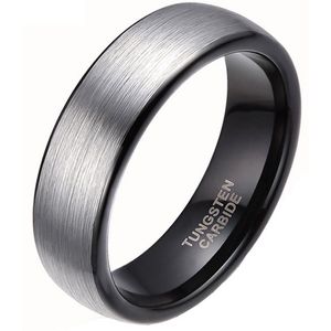 Wolfraam ring geborsteld zilver met Zwart 6mm-23mm