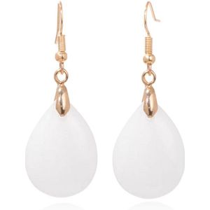 Goudkleurige Oorbellen voor Dames met Druppelvormige Witte Jade Hanger